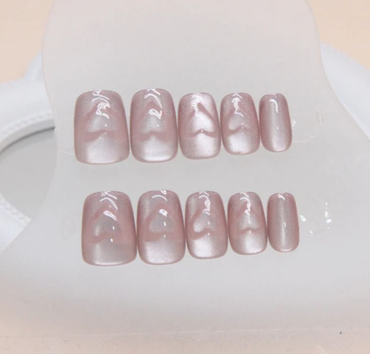 Pink Shimmer Heart Press On Nails