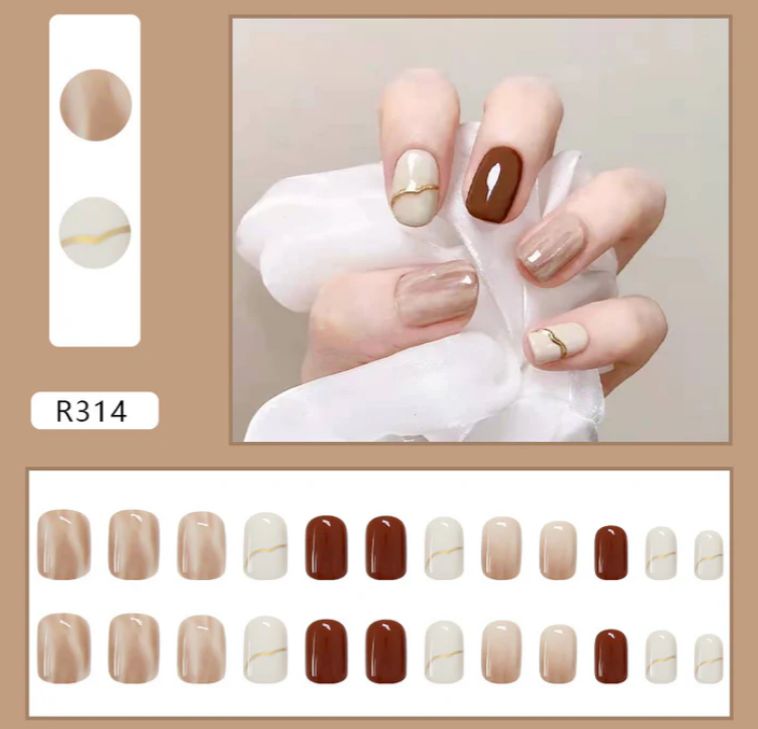 Brown & Beige Marble Press On Nails