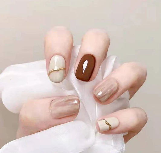 Brown & Beige Marble Press On Nails