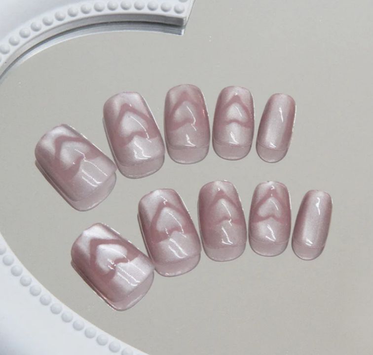 Pink Shimmer Heart Press On Nails