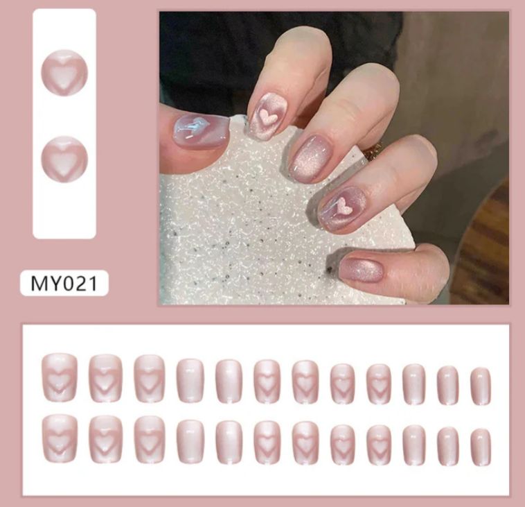 Pink Shimmer Heart Press On Nails