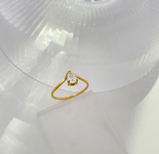 Pear Cut Crystal Minimal Ring