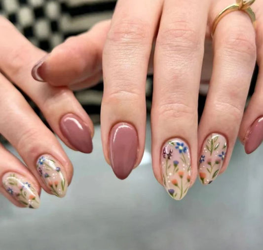 Mauve & Floral Accent Press On Nails