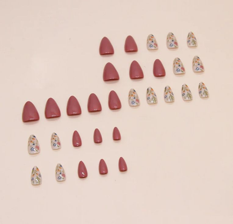 Mauve & Floral Accent Press On Nails